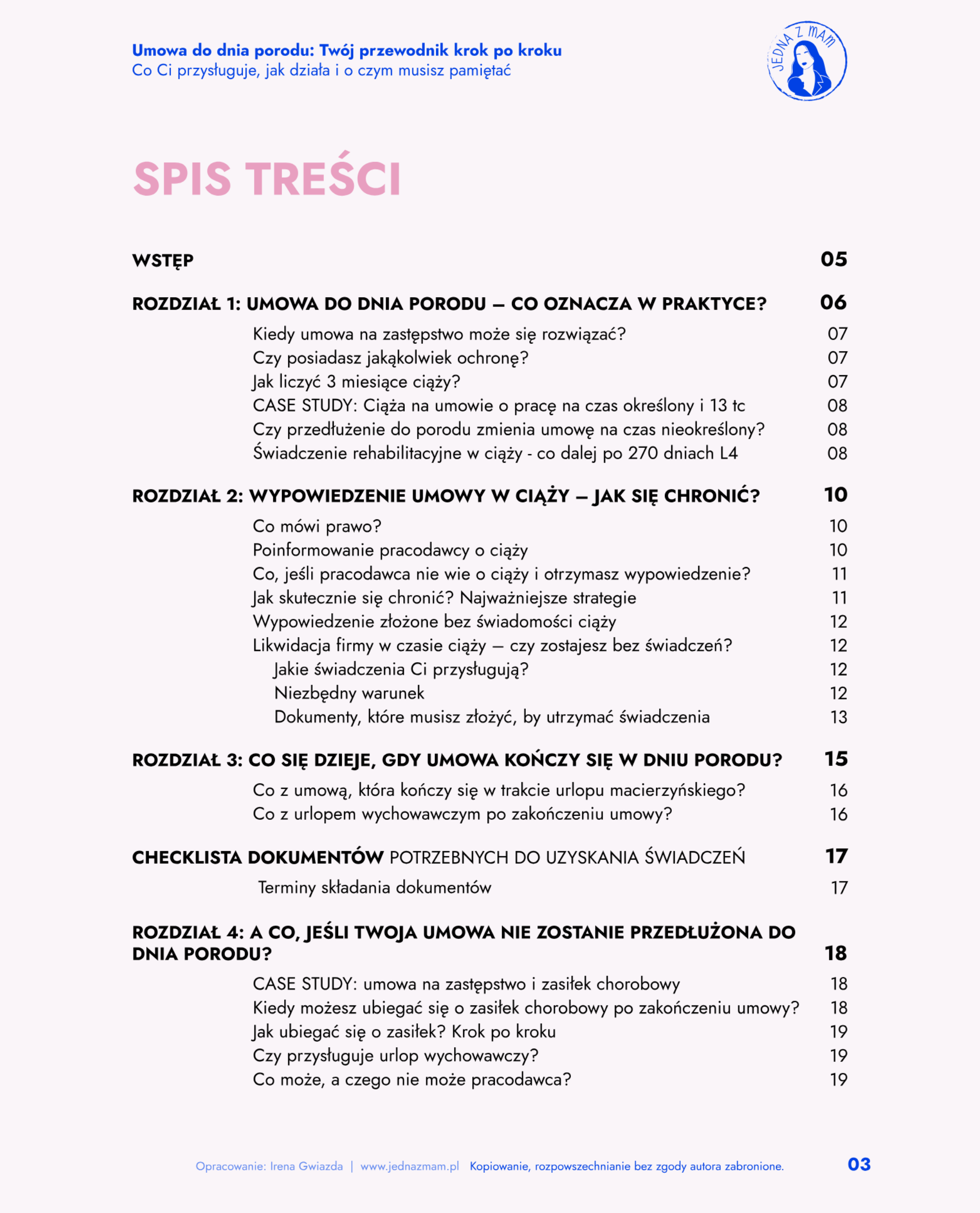 umowa do dnia porodu spis treści