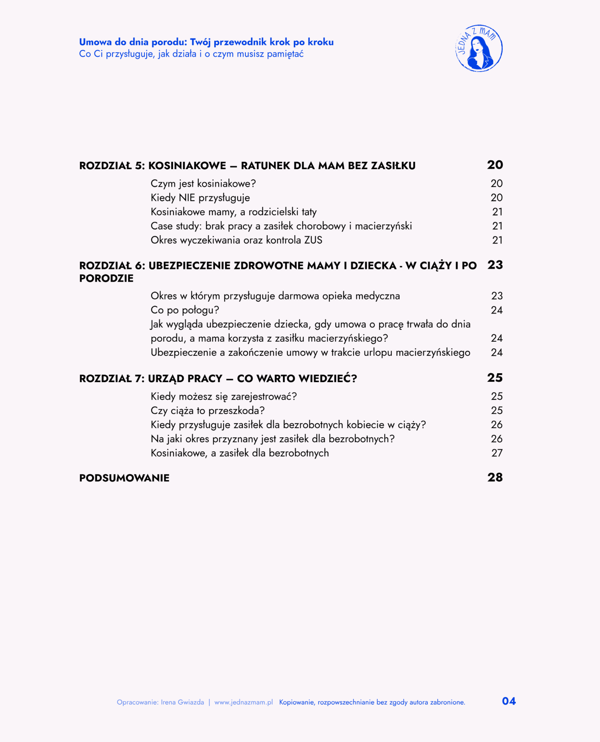 umowa do dnia porodu spis treści